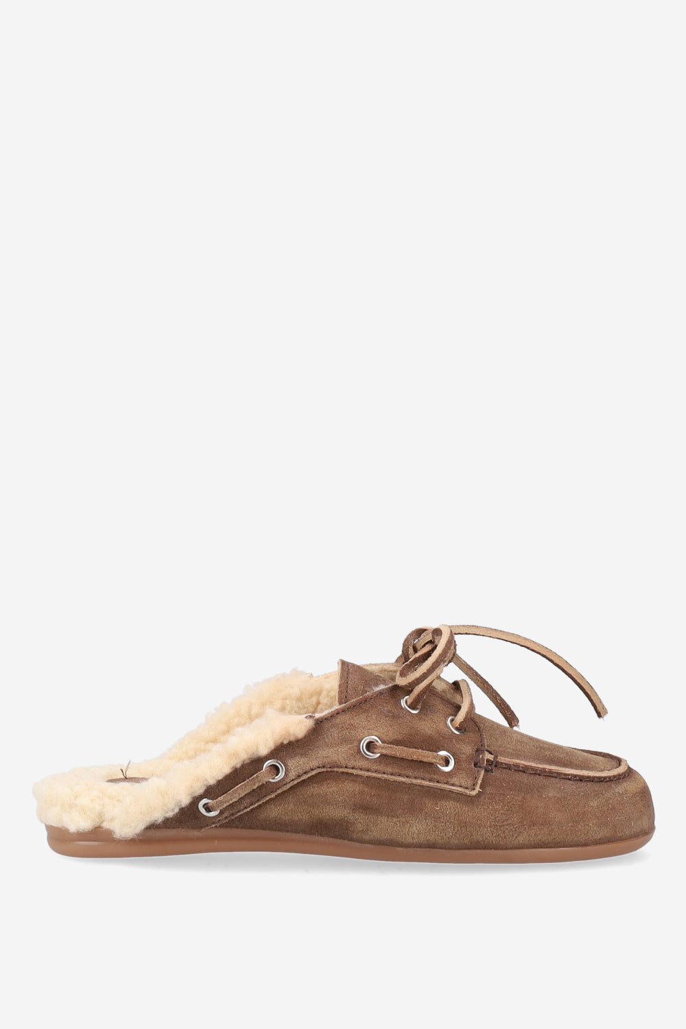 POSA FUR SUEDE BOAT LOAFER MULES DARK BROWN