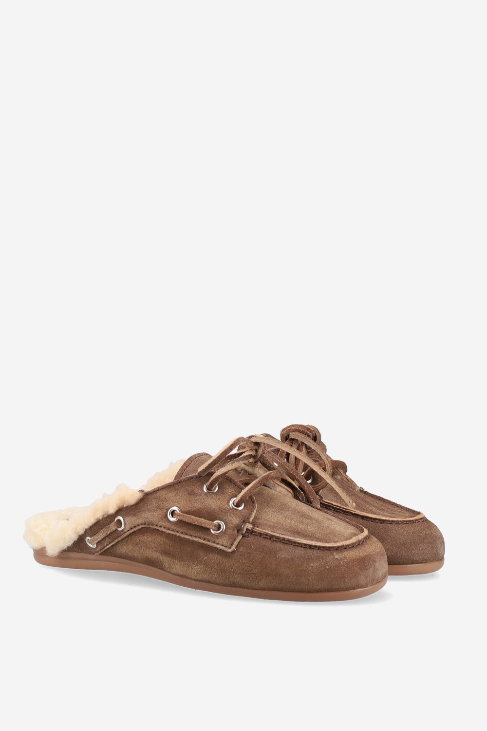 POSA FUR BOAT LOAFER MULES DARK BROWN
