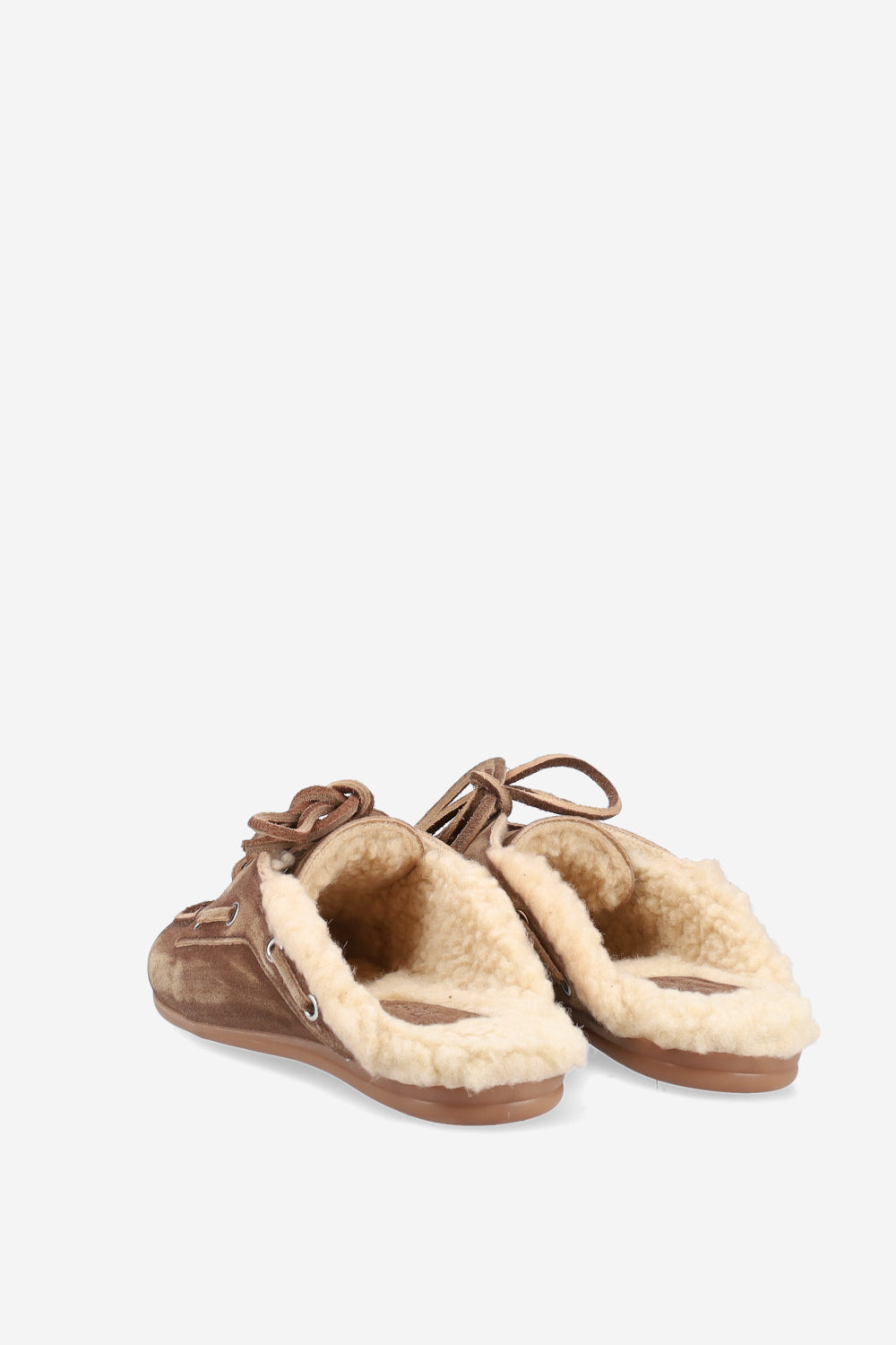 POSA FUR SUEDE BOAT LOAFER MULES DARK BROWN