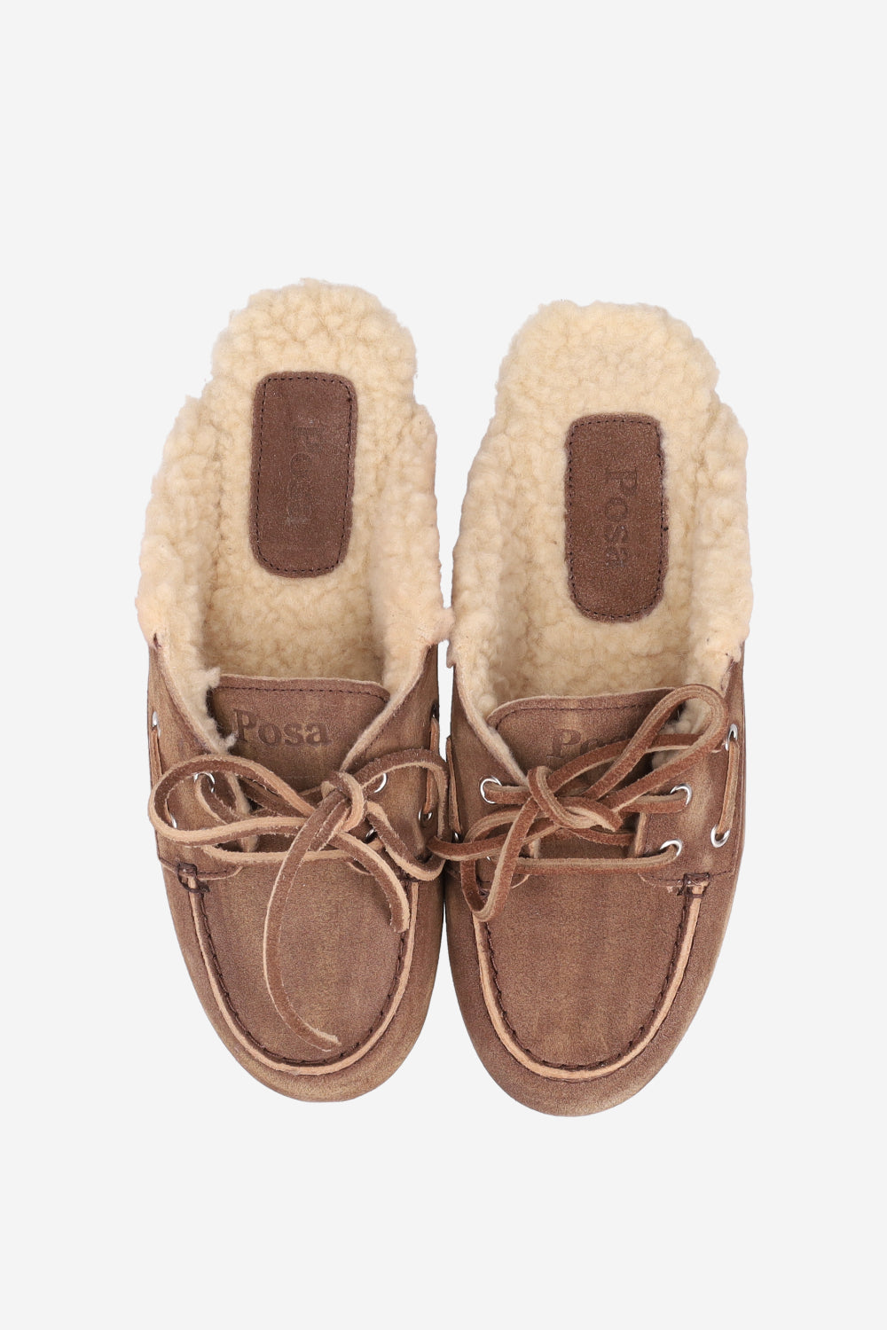 POSA FUR SUEDE BOAT LOAFER MULES DARK BROWN
