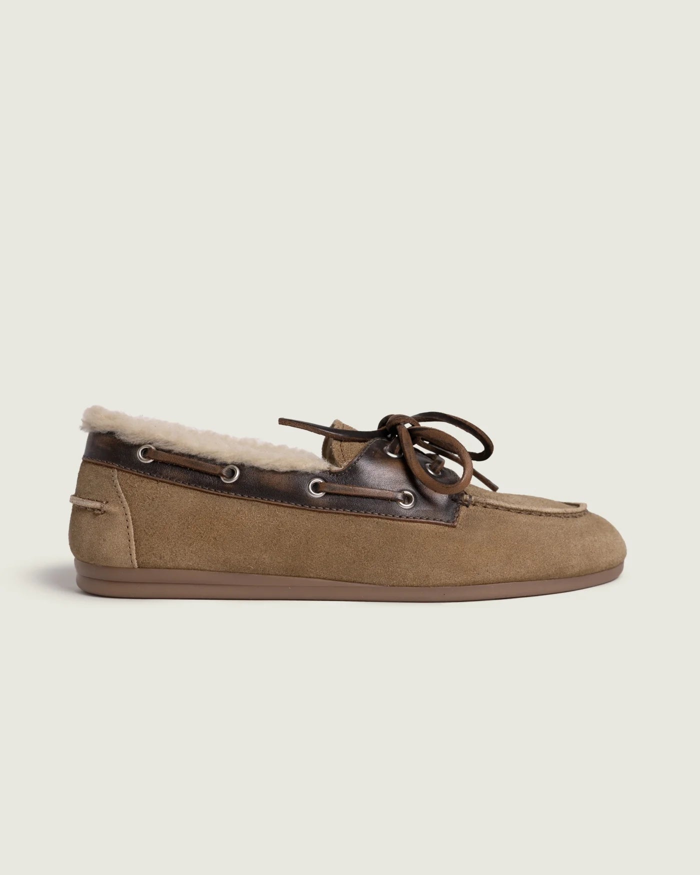 POSA FUR SUEDE BOAT LOAFER BRUSHED FUR & LEATHER COFFEE CARAMELO