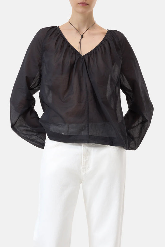 CLOSED TUNIC BLOUSE COTTON VOILE BLACK