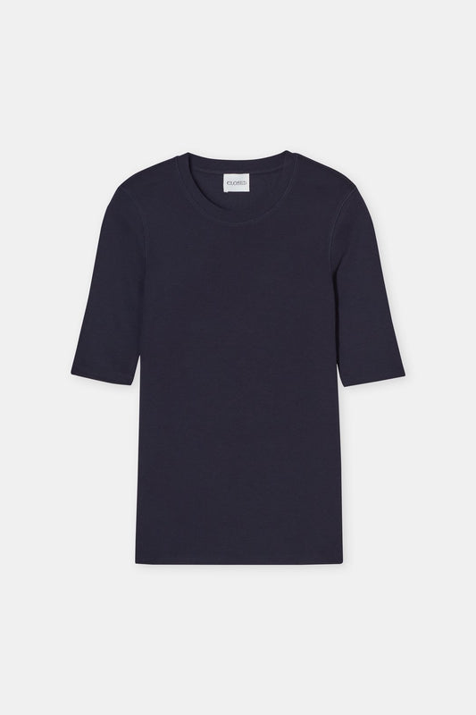 CLOSED RIB JERSEY BASIC TEE DARK BLUE