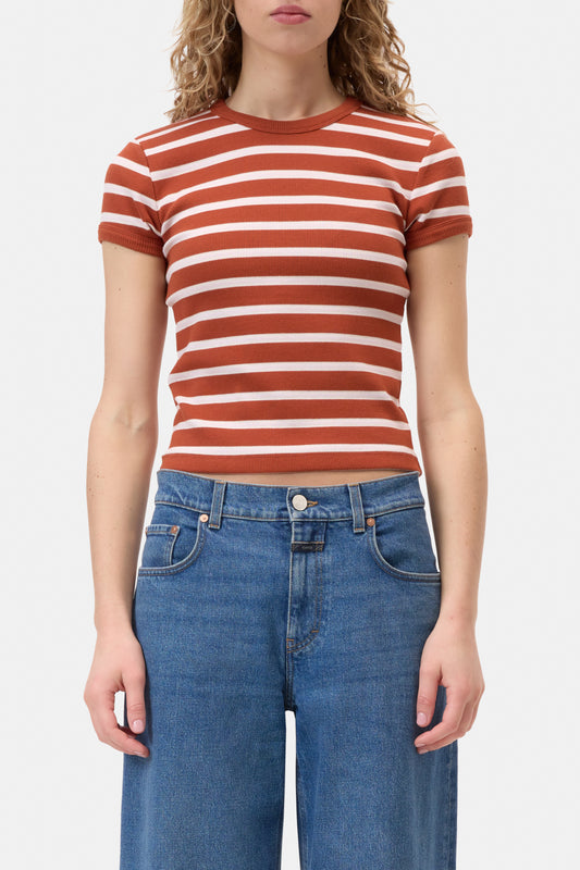 CLOSED RIB STRIPED TEE