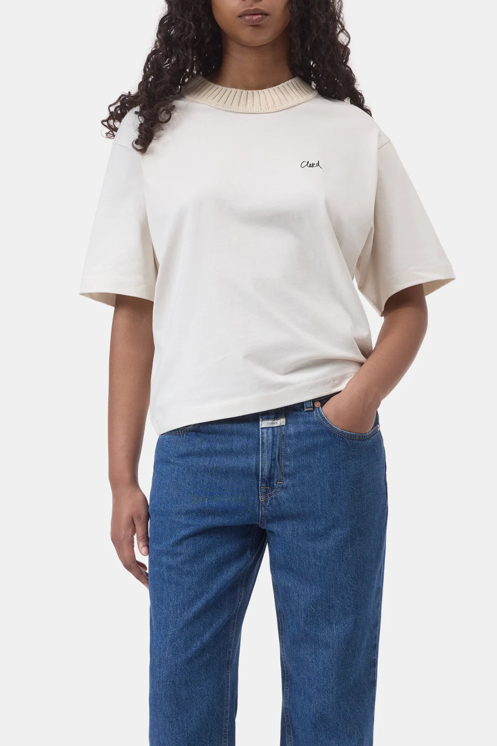 CLOSED KNIT COLLAR TEE CREAM
