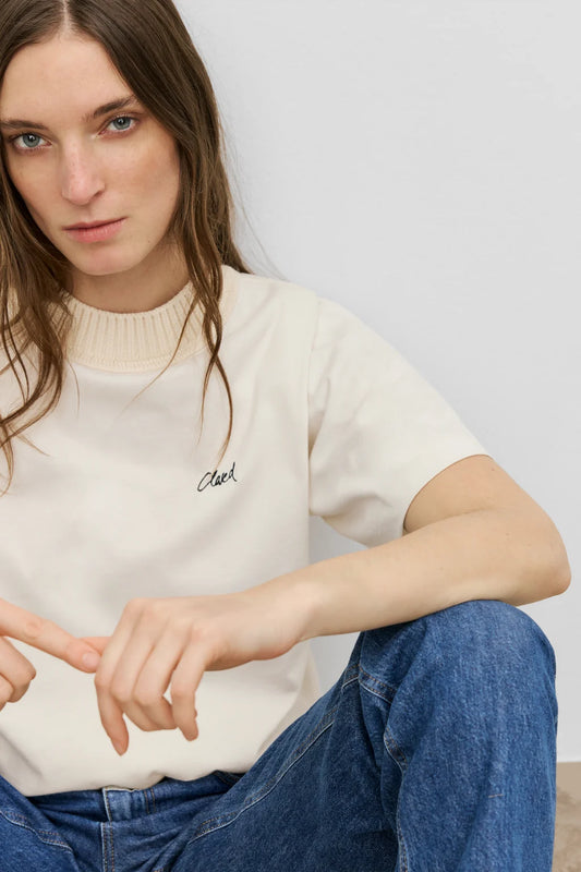 CLOSED KNIT COLLAR TEE CREAM