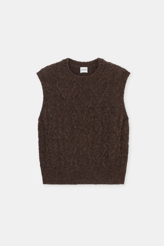CLOSED CABLE KNIT GILET MAHAGONY BROWN