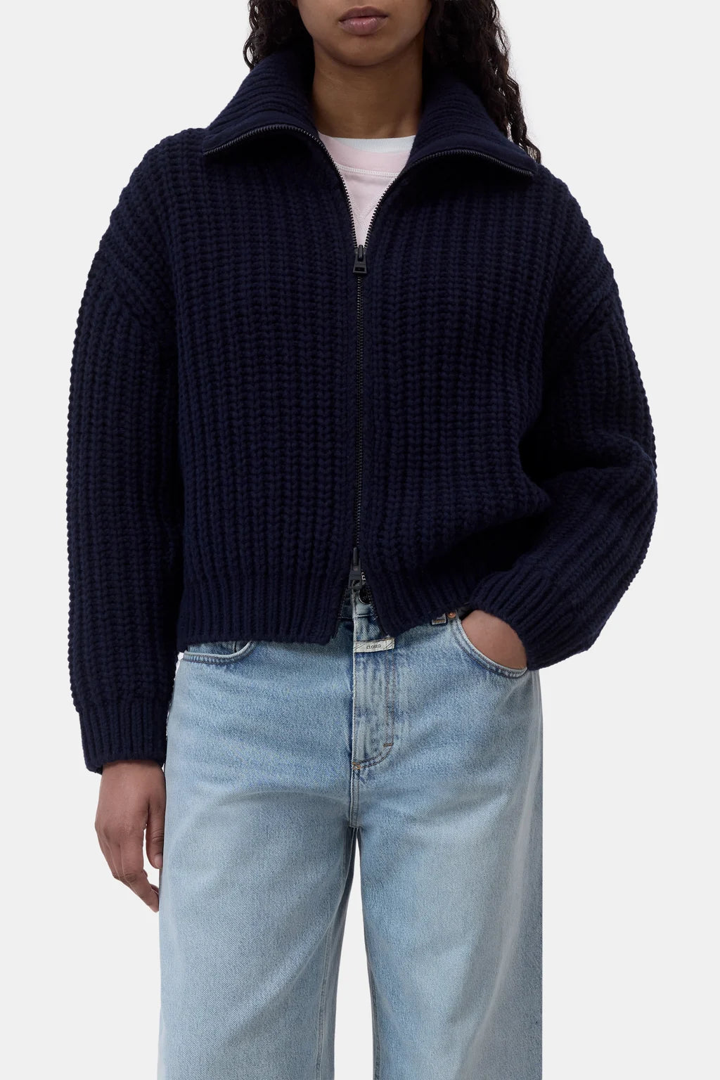 CLOSED WOOL HIGH COLLAR CARDIGAN WITH ZIP DARK NIGHT