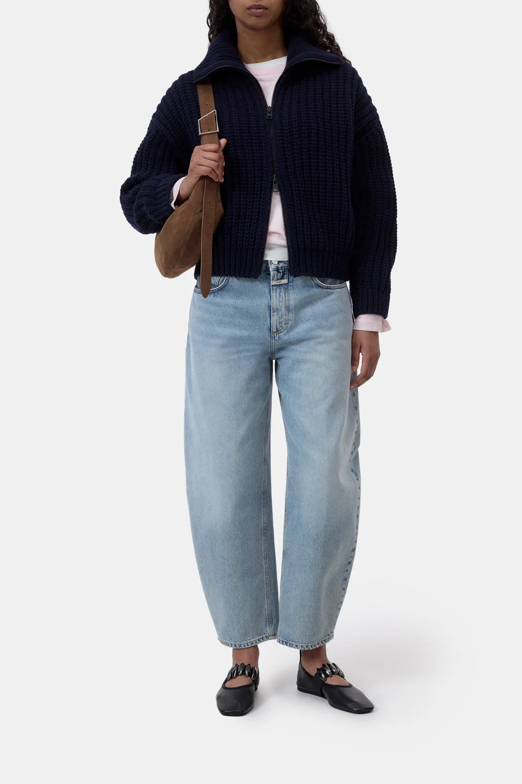 CLOSED WOOL HIGH COLLAR CARDIGAN WITH ZIP DARK NIGHT