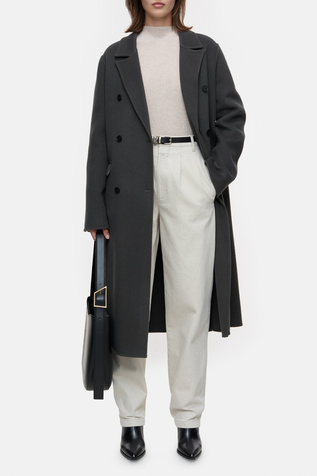 CLOSED DOUBLE BREASTED WOOL COAT GRIJS