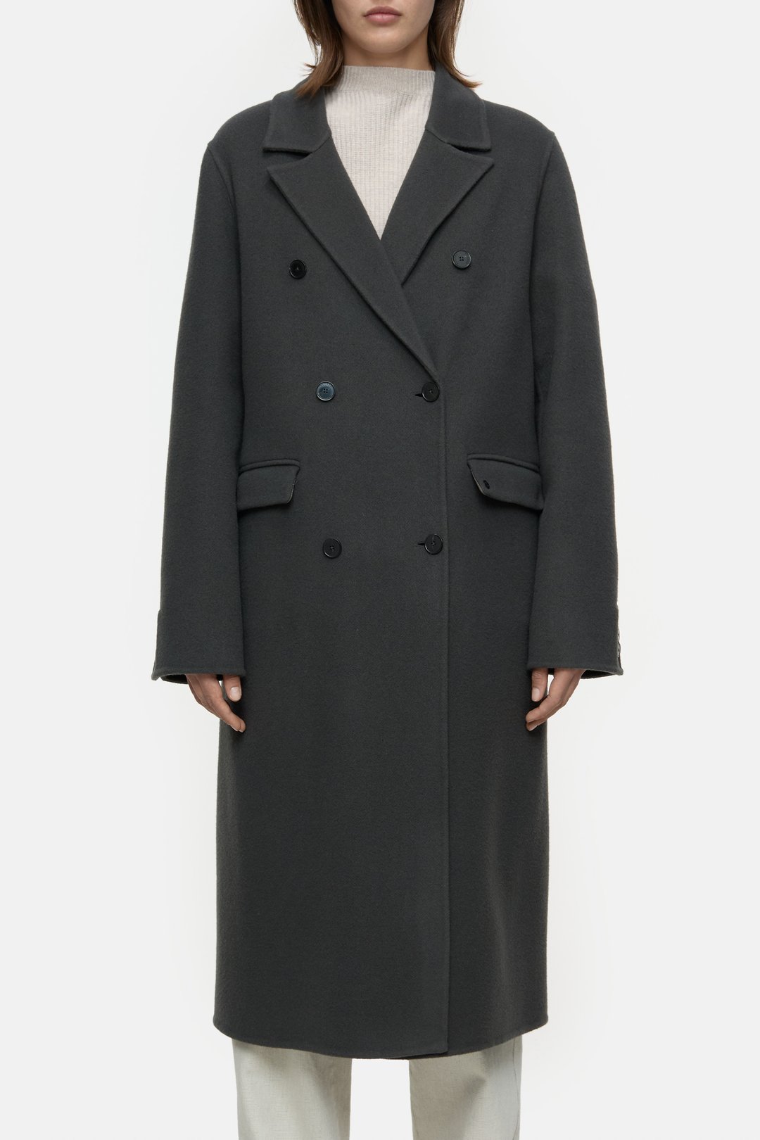 CLOSED DOUBLE BREASTED WOOL COAT GRIJS