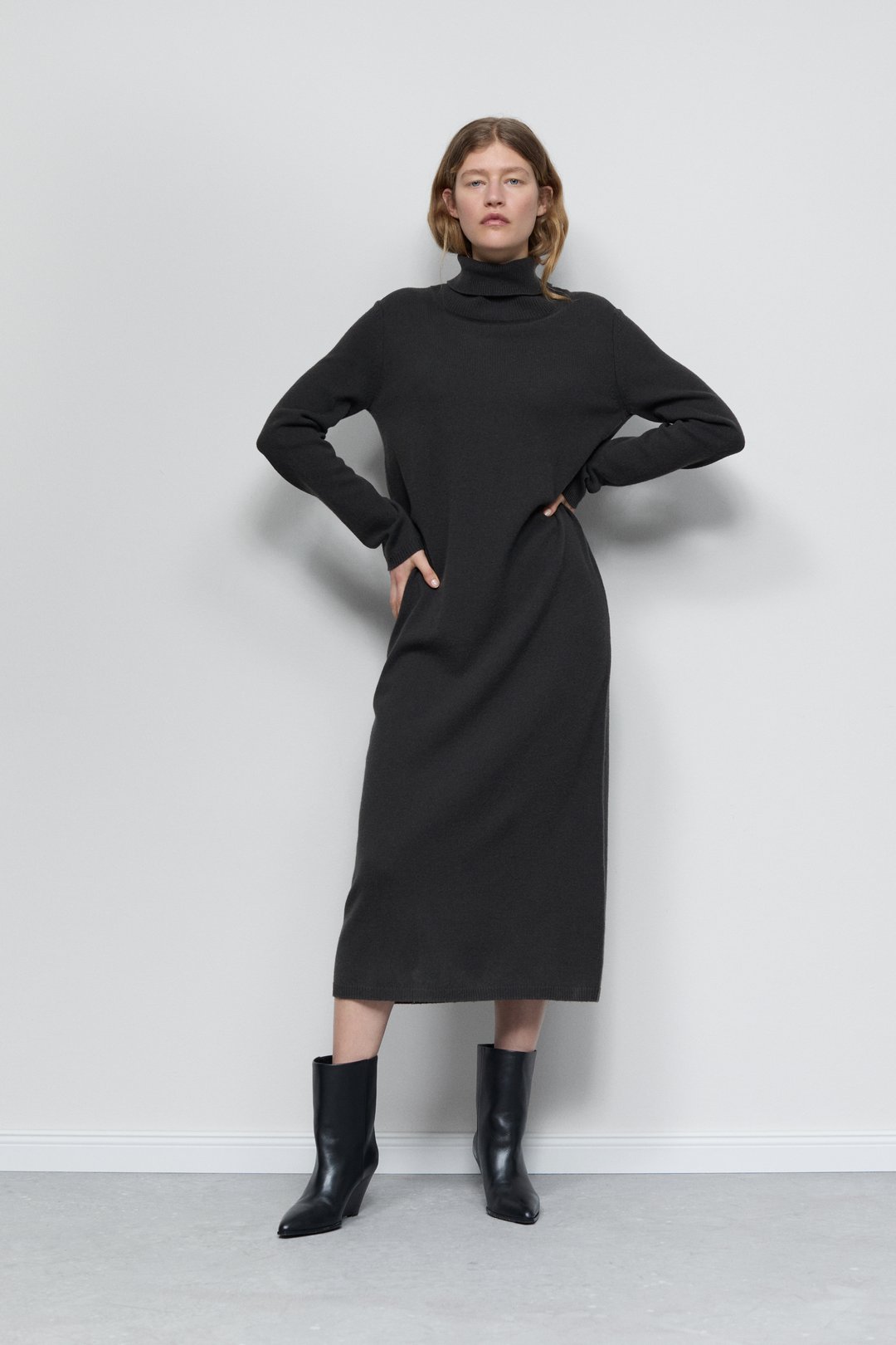 CLOSED WOOL TURTLENECK DRESS BRUIN/GRIJS