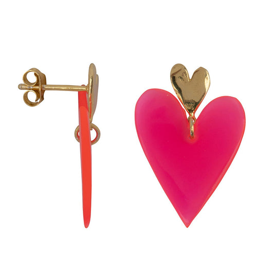BETYY BOGAERS Neon Pink Double Heart Stud Earring Gold Plated - S. LABELS