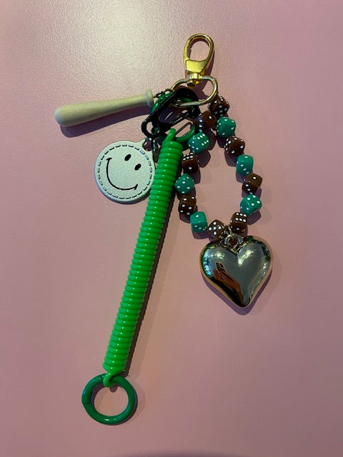 BAGCHARM HEART GOLD GREEN