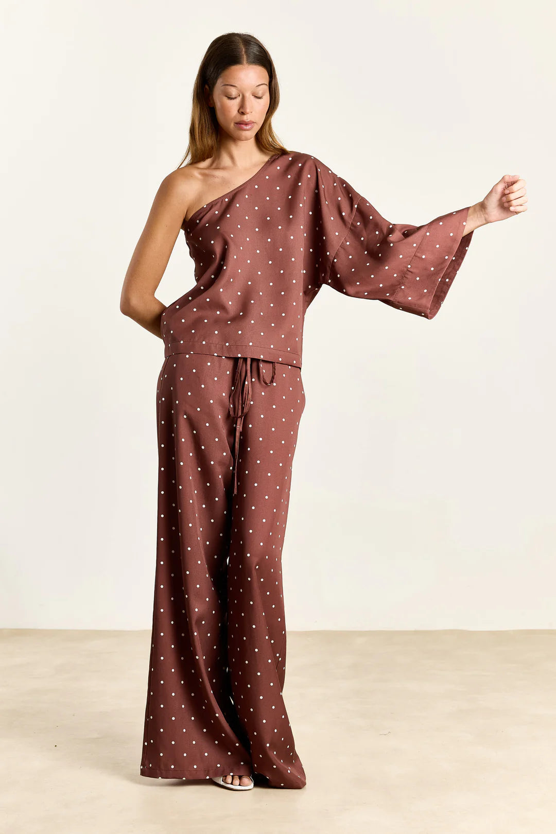 STUDIO CLIQUE PEARL WIDE TROUSERS POLKA DOT BROWN