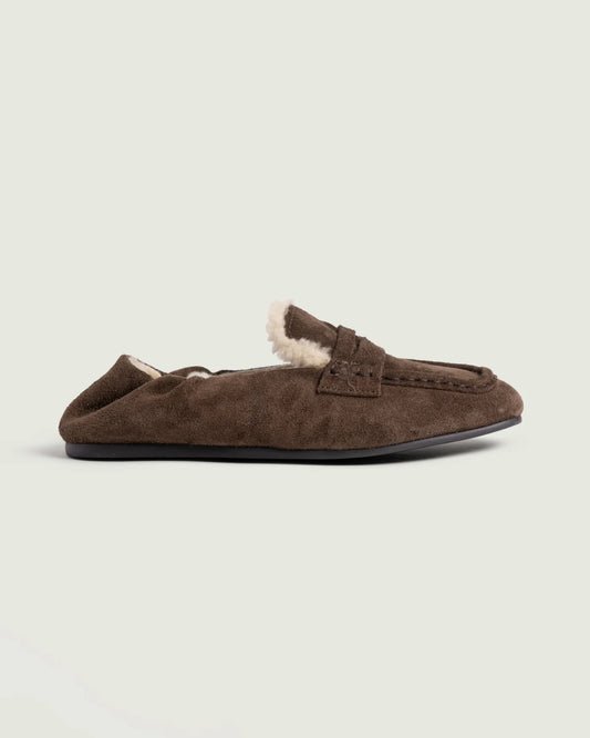 POSA PENNY LOAFER SQUARE FUR DARK BROWN