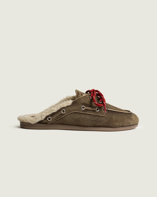 POSA FUR SUEDE BOAT LOAFER MULES DARK BROWN - S. LABELS