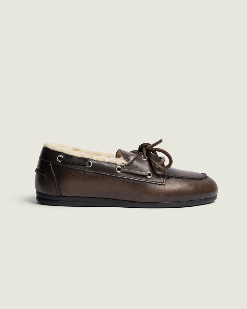 POSA BOAT LOAFER LEATHER FUR COFFEE