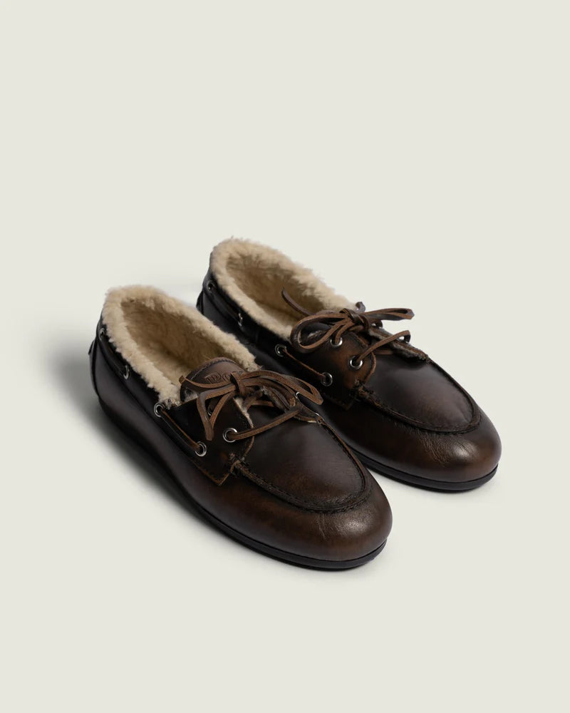 POSA BOAT LOAFER LEATHER FUR COFFEE