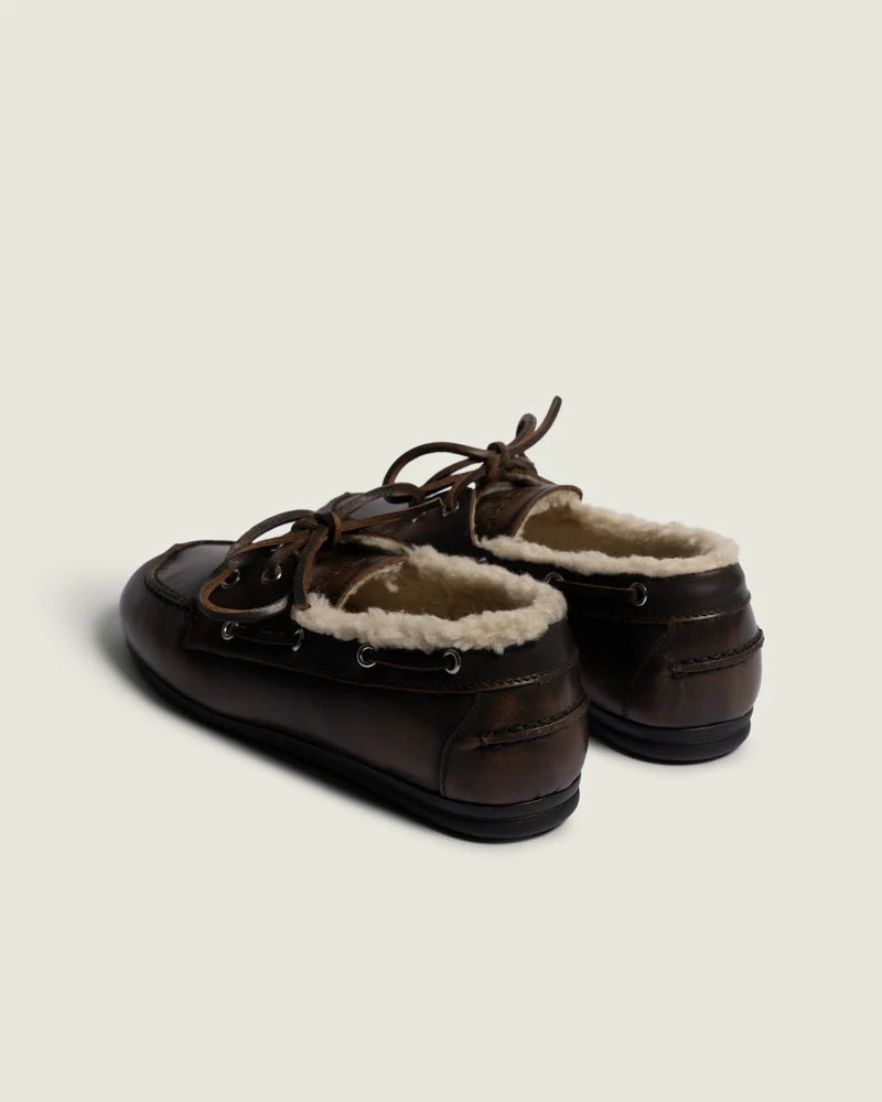POSA BOAT LOAFER LEATHER FUR COFFEE