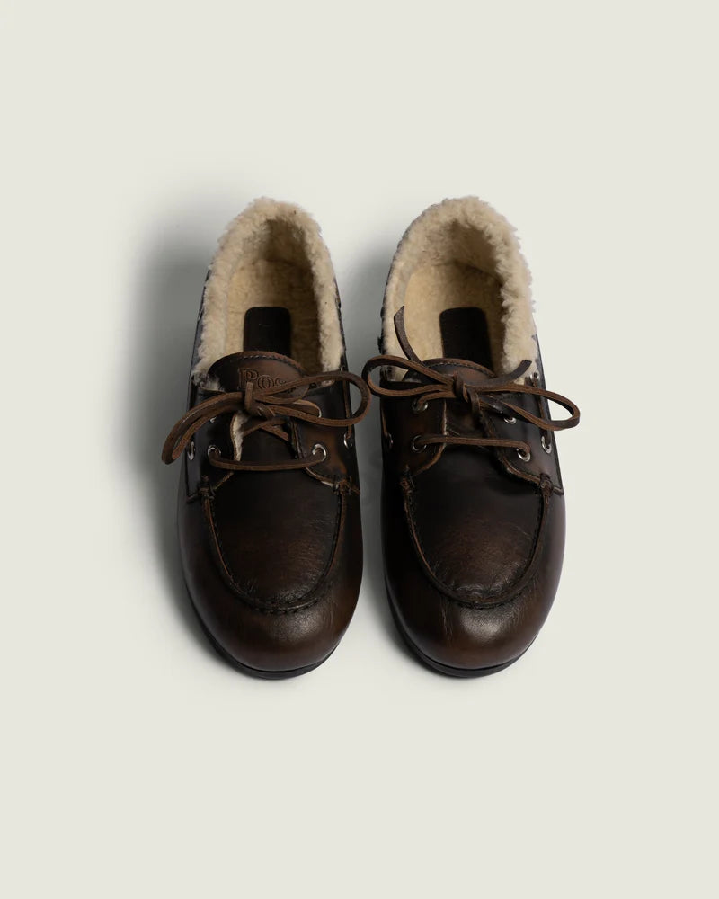 POSA BOAT LOAFER LEATHER FUR COFFEE