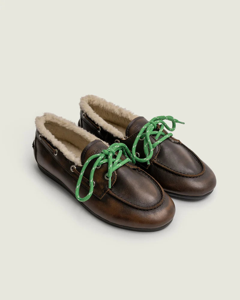 POSA BOAT LOAFER LEATHER FUR COFFEE