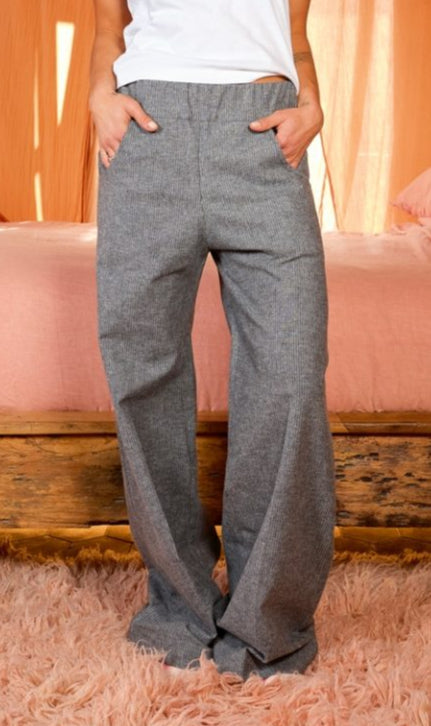 SEA ME HAPPY WOODY PANTS FLANEL GREY STRIPED