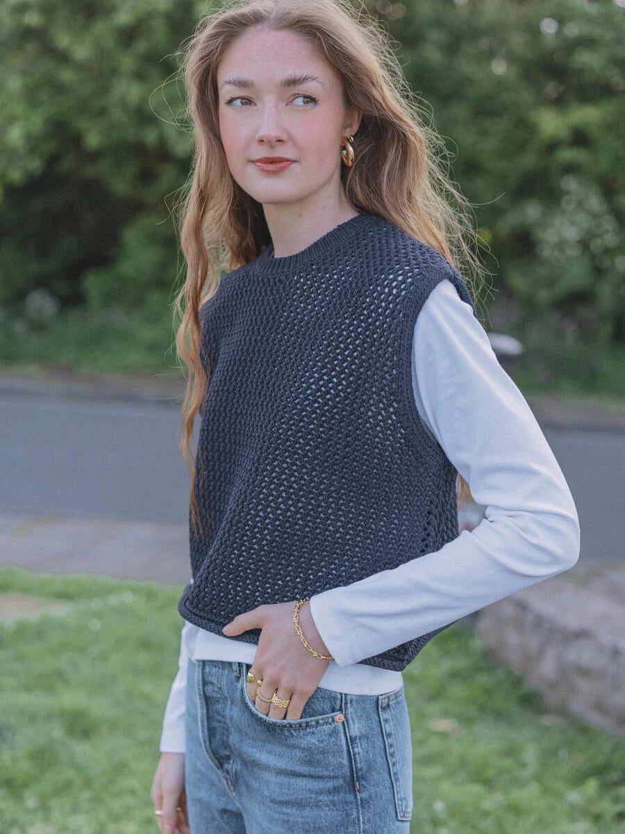LES SOEURS GEBREIDE TOP MORI NAVY